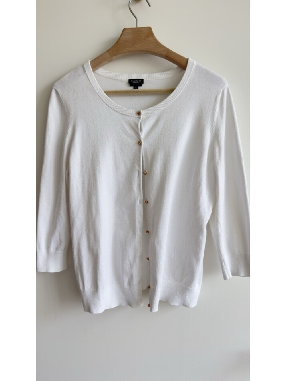 Talbots Established 1947 Pima Cotton White Cardigan Sweater XL Gold Button - Picture 1 of 8